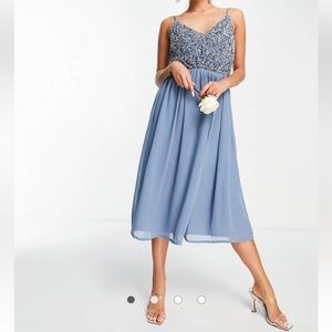 Beauut embellished midi dress with tulle skirt in blue